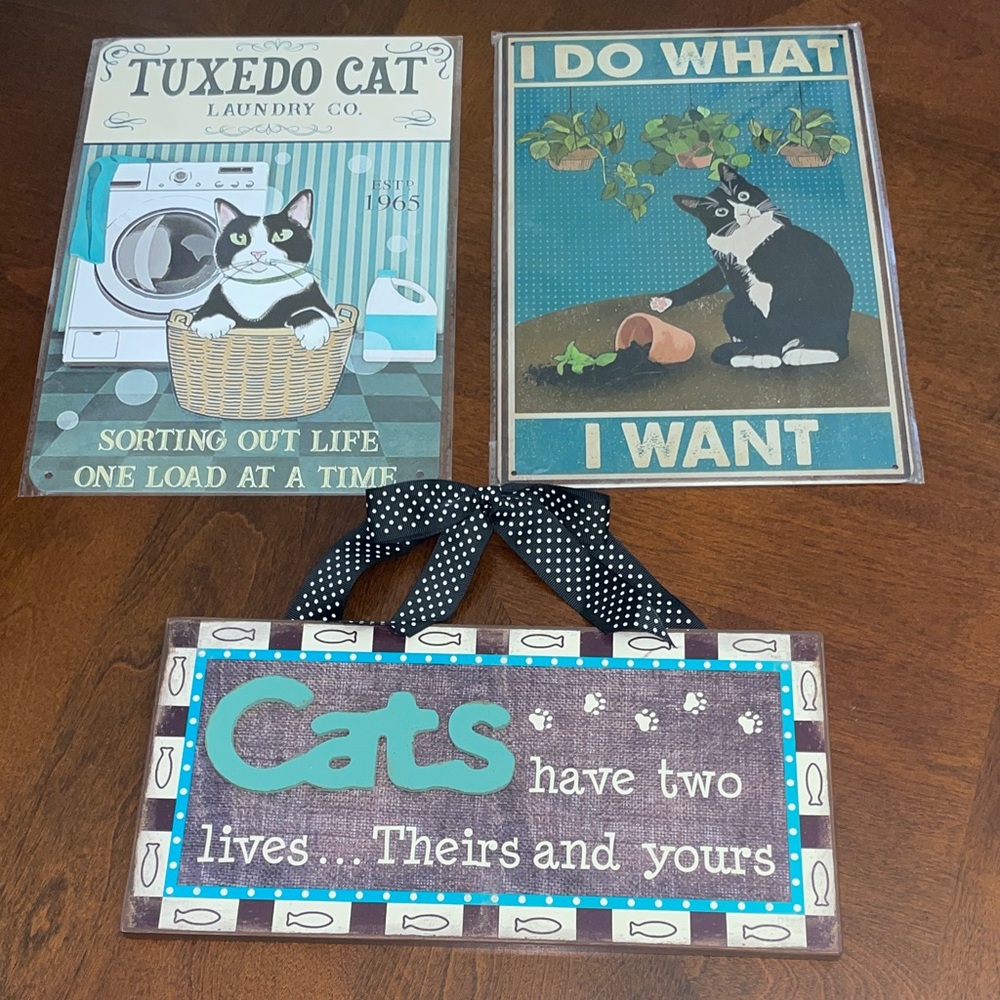 Bundle of 3 Tuxedo Cat Wall Art Set